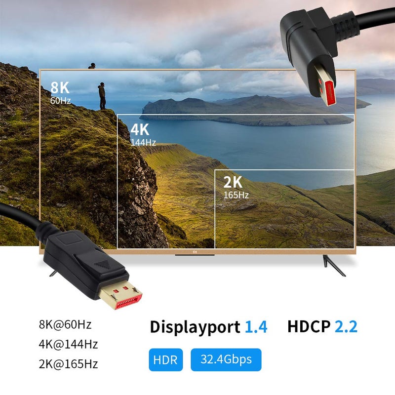 ALYYDBG 8K@60Hz 90 Degree Right Angle DP 1.4 Cable, Male to Male Right Angled Displayport 1.4 Cable Cord 8K@60Hz, 4K@144Hz, 2K@165Hz, 1.8M/6FT - Image 2